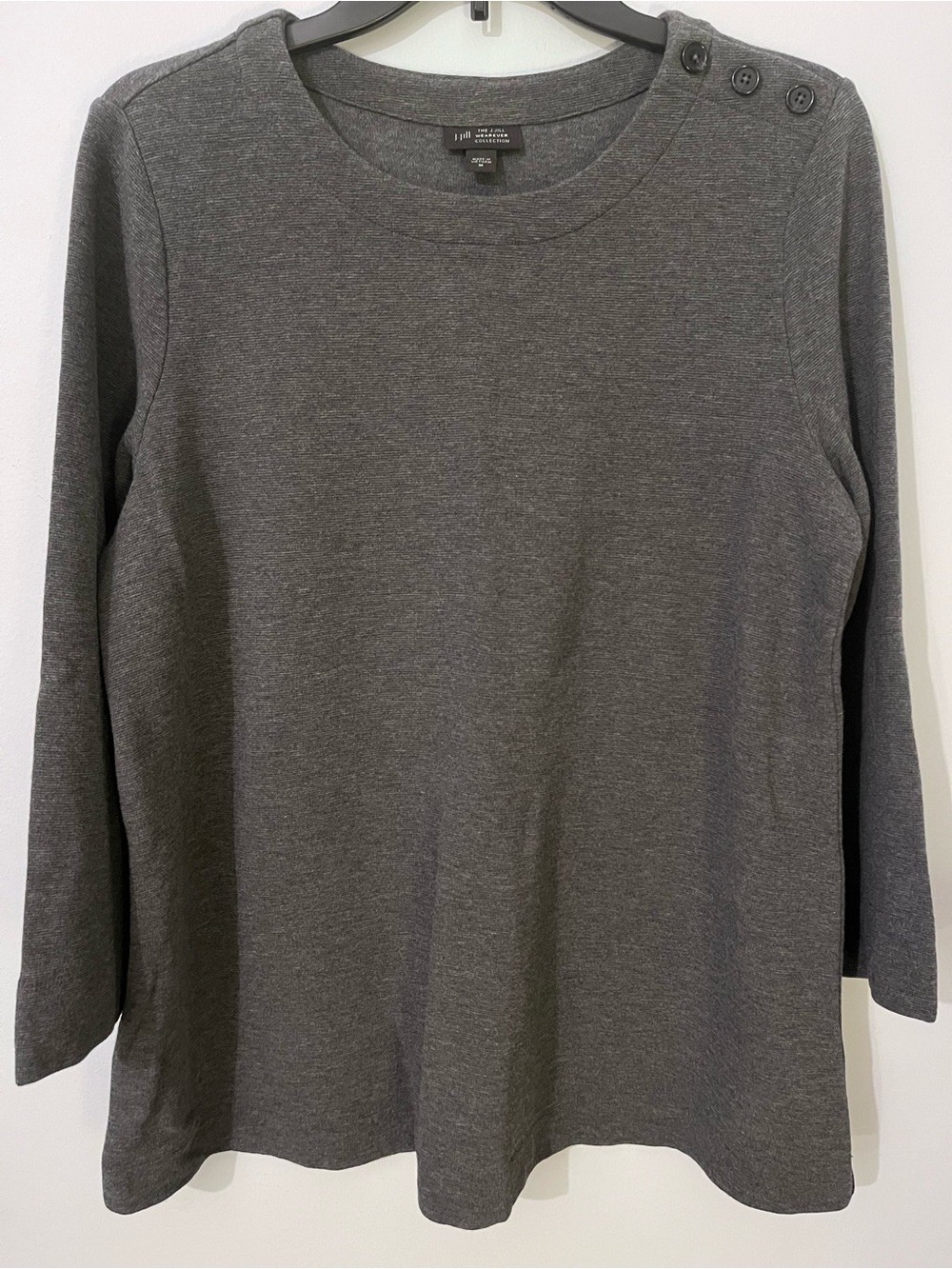 J. Jill Wearever Collection Charcoal Gray Button-Shoulder 3/4 Sleeve Knit M